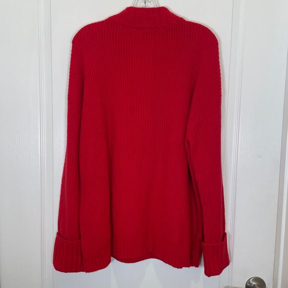 Talbots Jewel Button Henley Pullover Sweater Red Ribbed Wool Blend Cuffed NWT L - Picture 6 of 6